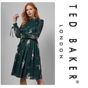 Ted Baker Sofiya Emerald Green Chevron Floral Midi Dress